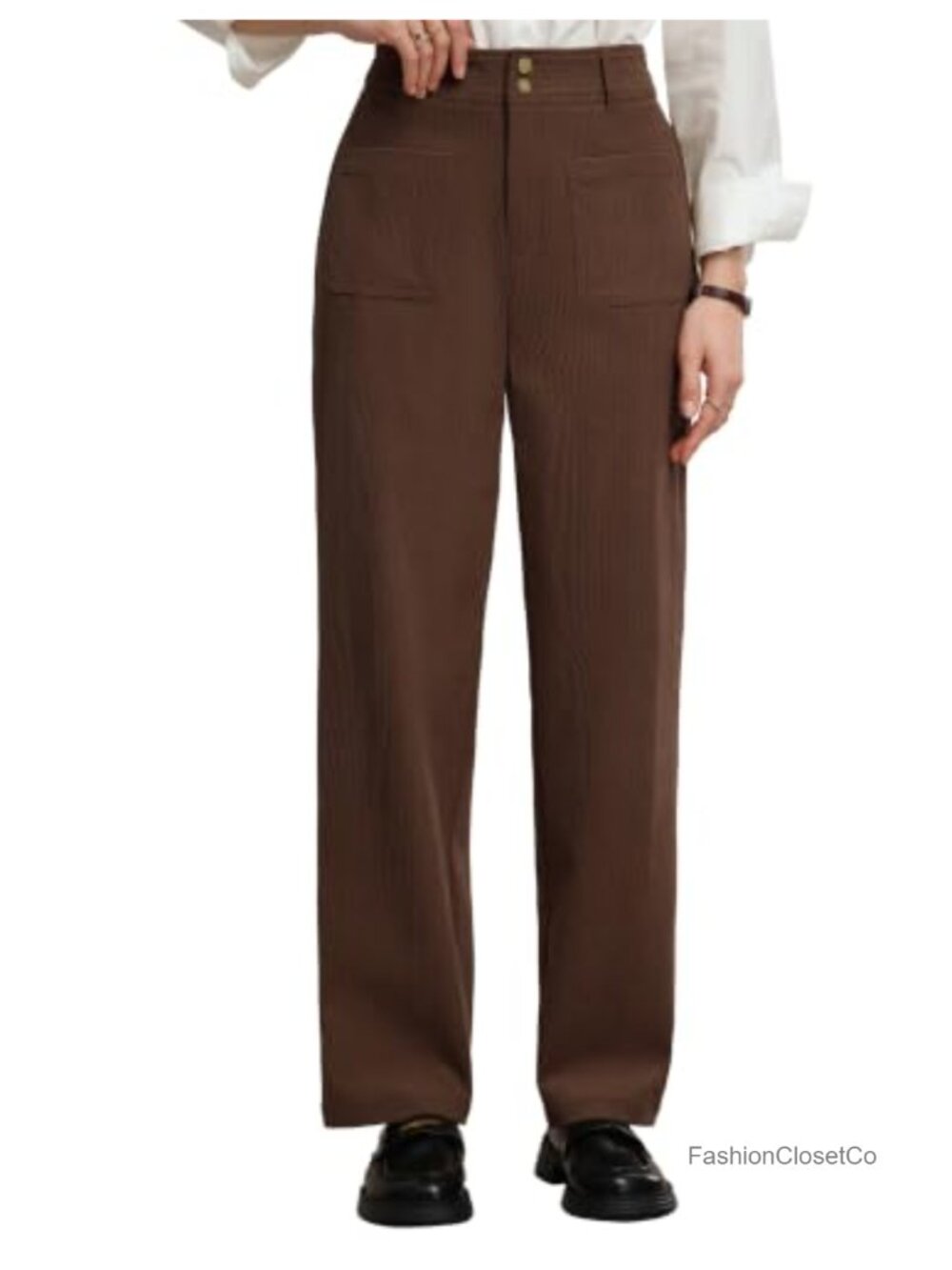 High Waisted Straight Leg Corduroy Pants Business Casual Trousers